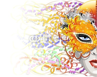 Golden Feathers Carnival Mask Horizontal Poster