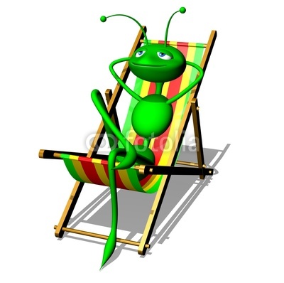 Ant Cartoon tanning on Deck Chair! Summer Holidays