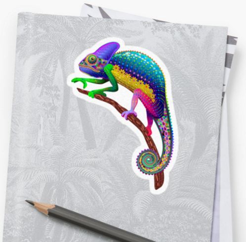 Chameleon Fantasy Rainbow Colors Stickers - by BluedarkArt