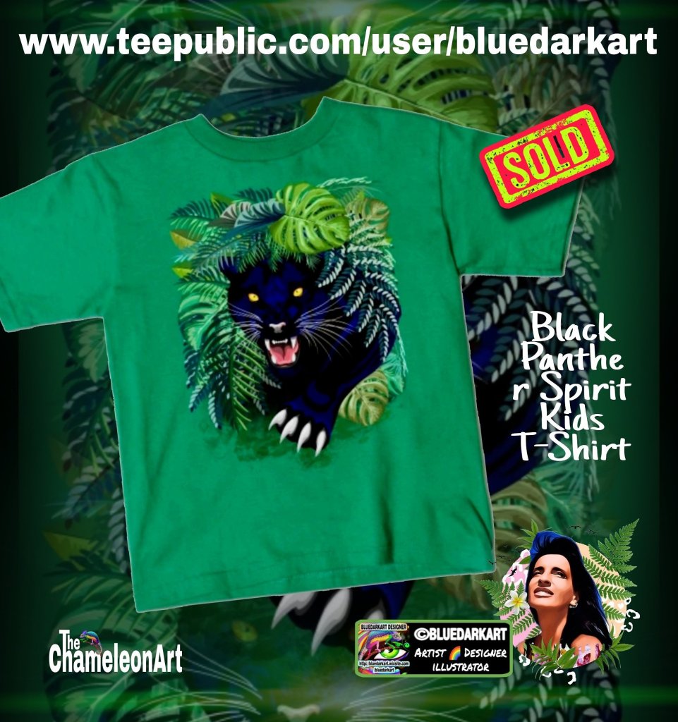 Black Panther Spirit kids t-shirt 🌿 Design © BluedarkArt TheChameleonArt  
