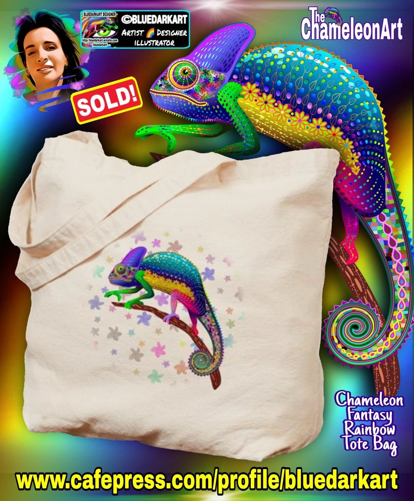 Chameleon Fantasy Rainbow Tote Bags 🦎 Design ©️ BluedarkArt TheChameleonArt
