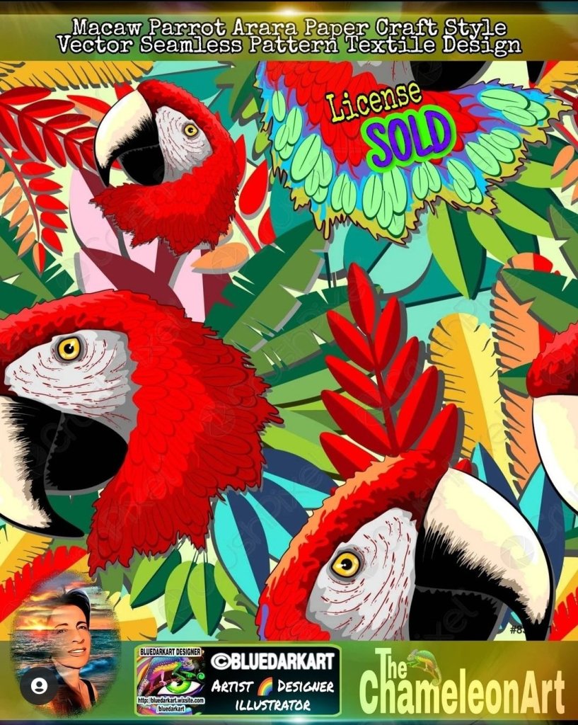 #Macaw #Parrot #Arara #Paper #Craft 🦜 #Vector #Seamless #Textile Pattern 🦜  #Design © #BluedarkArt #TheChameleonArt 