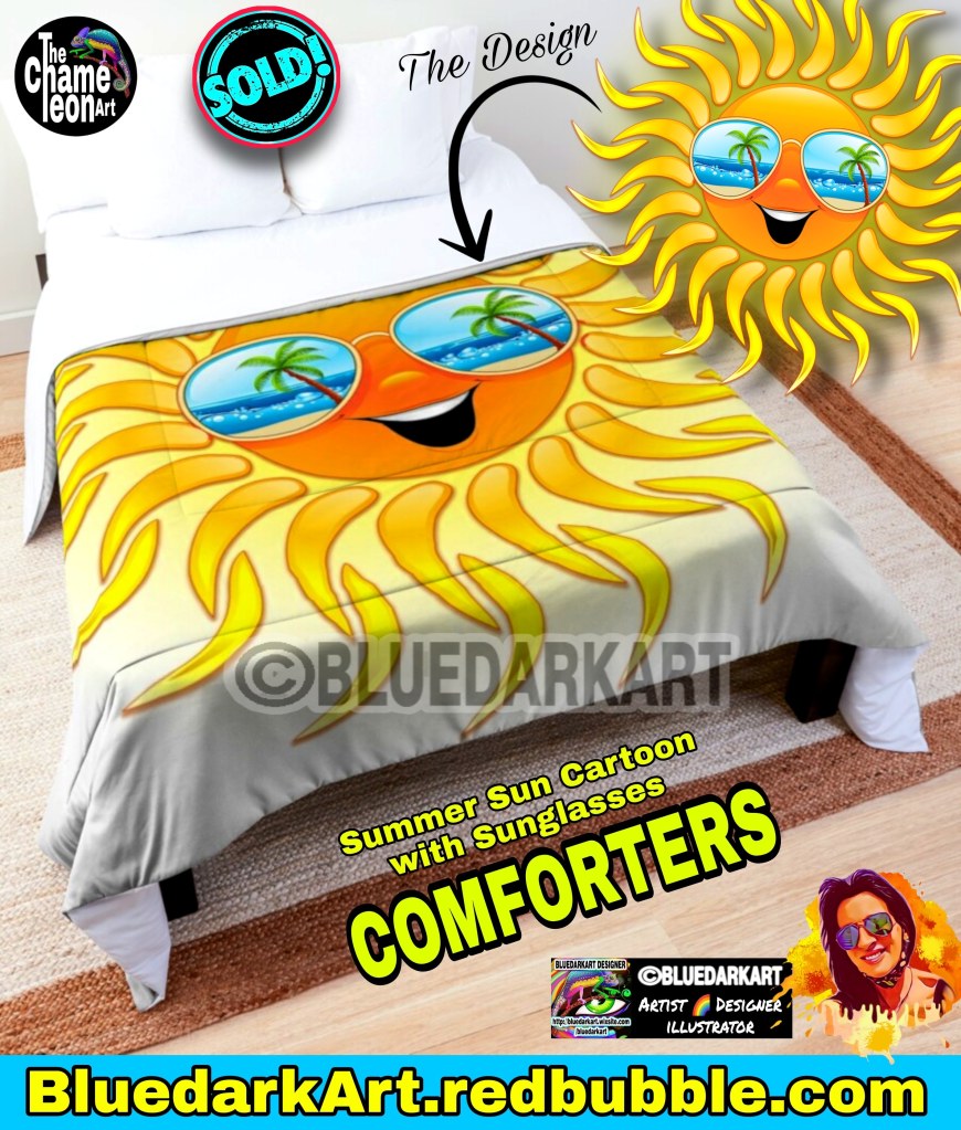 Summer Sun Cartoon with Sunglasses Comforters - Design © BluedarkArt TheChameleonArt

