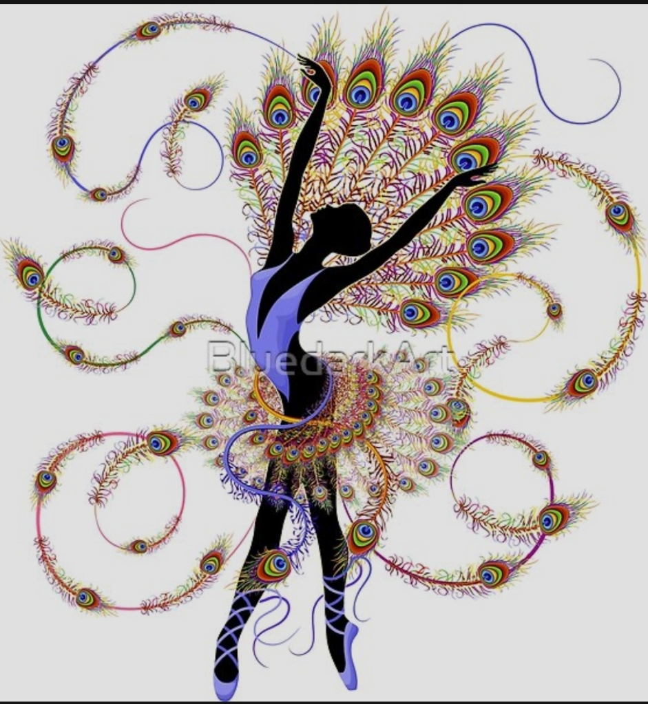 Ballerina Surreal Classic Dancer Peacock Feathers

