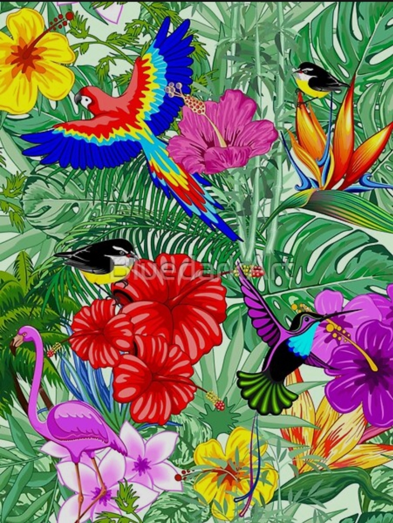 Wild Birds and Tropical Nature Summer Exotic Pattern


