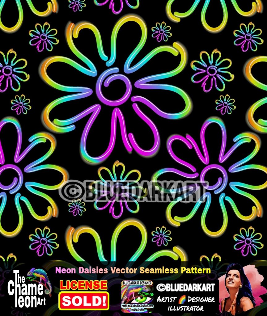 Neon Daisies Vector Seamless Pattern Design ▫️  vectorart ©️ BluedarkArt TheChameleonArt 

