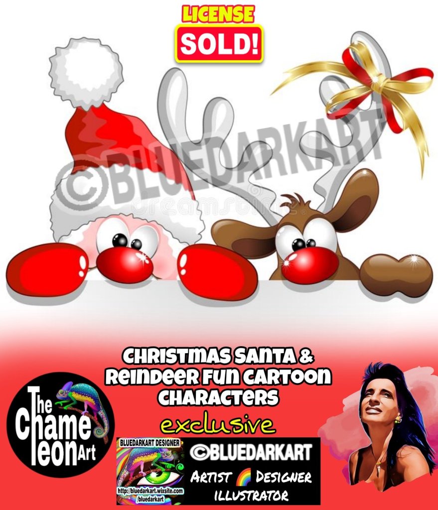 Christmas Santa & Reindeer Fun Cartoon Characters 🎄 Vectorart ©️ BluedarkArt TheChameleonArt

