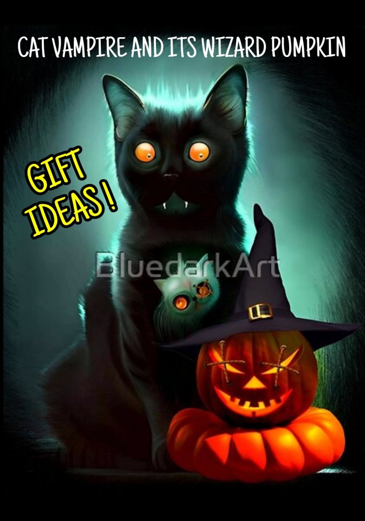 Creepy Vampire Witch Cat Lovers & Halloween Wizard Pumpkin Gifts 🎃🐈‍⬛ Design ©️ BluedarkArt TheChameleonArt

